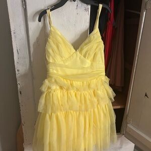 Windsor Lemon Yellow Ruffled Mini Dress
